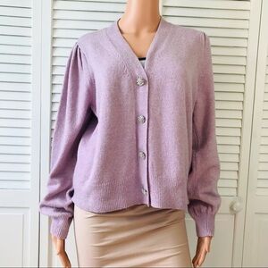 LOFT Lilac Embellished Button Cardigan Sweater Size Large